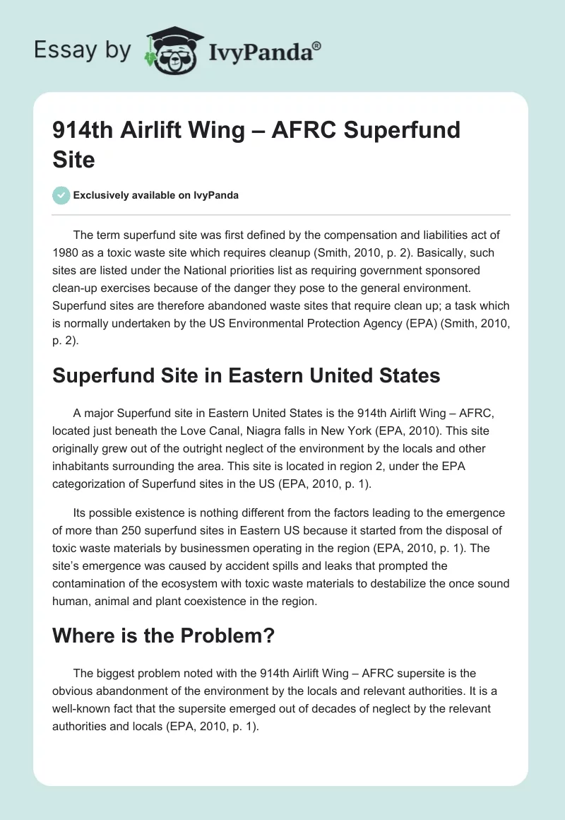 914th Airlift Wing – AFRC Superfund Site. Page 1
