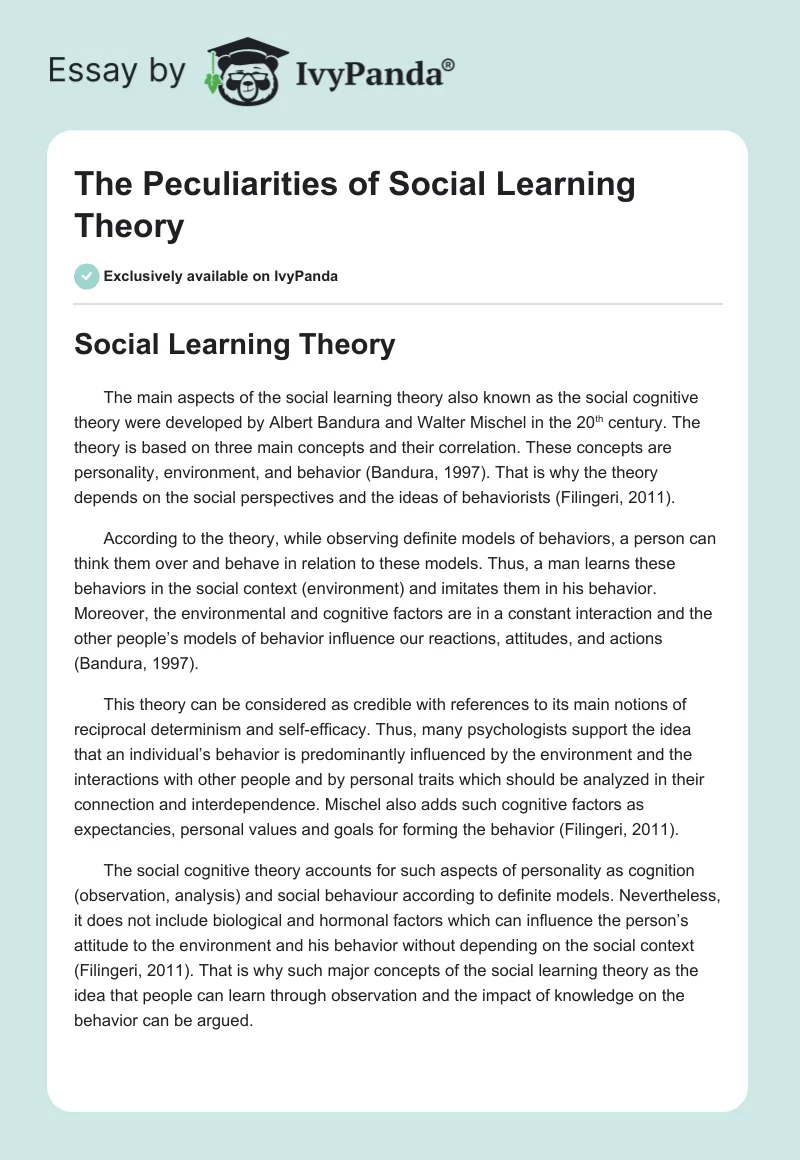 The Peculiarities of Social Learning Theory. Page 1