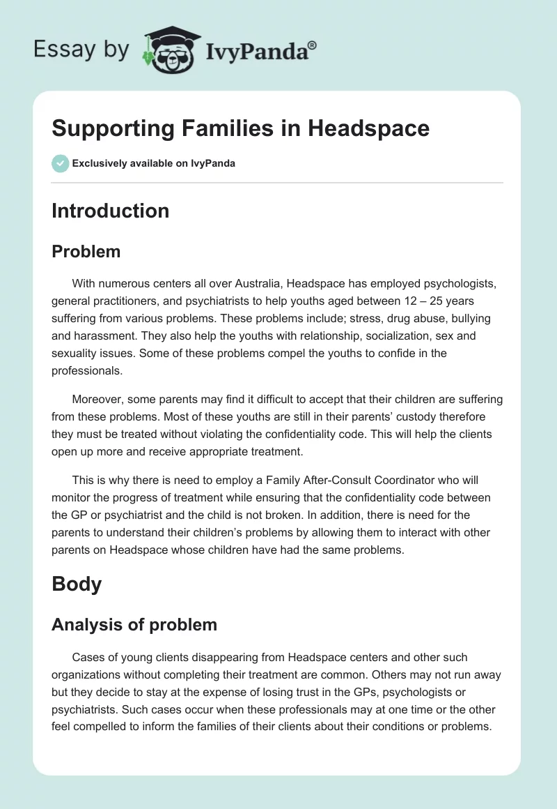 Supporting Families in Headspace. Page 1