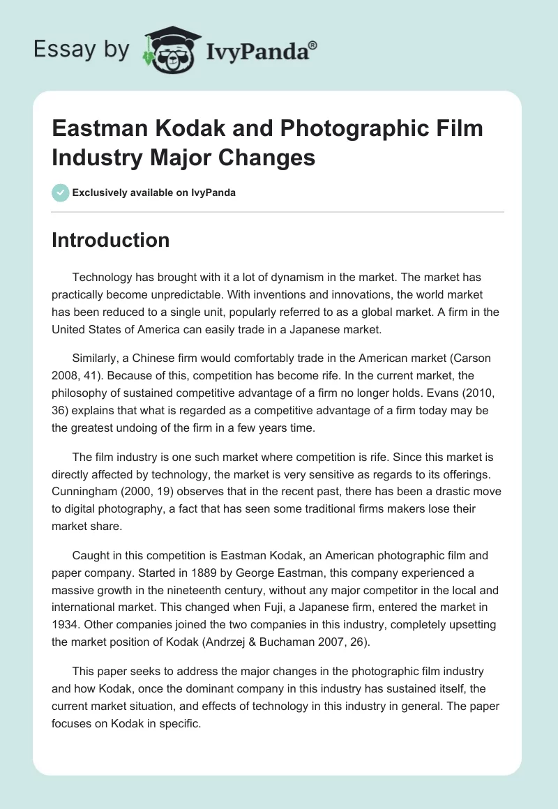 Eastman Kodak and Photographic Film Industry Major Changes. Page 1