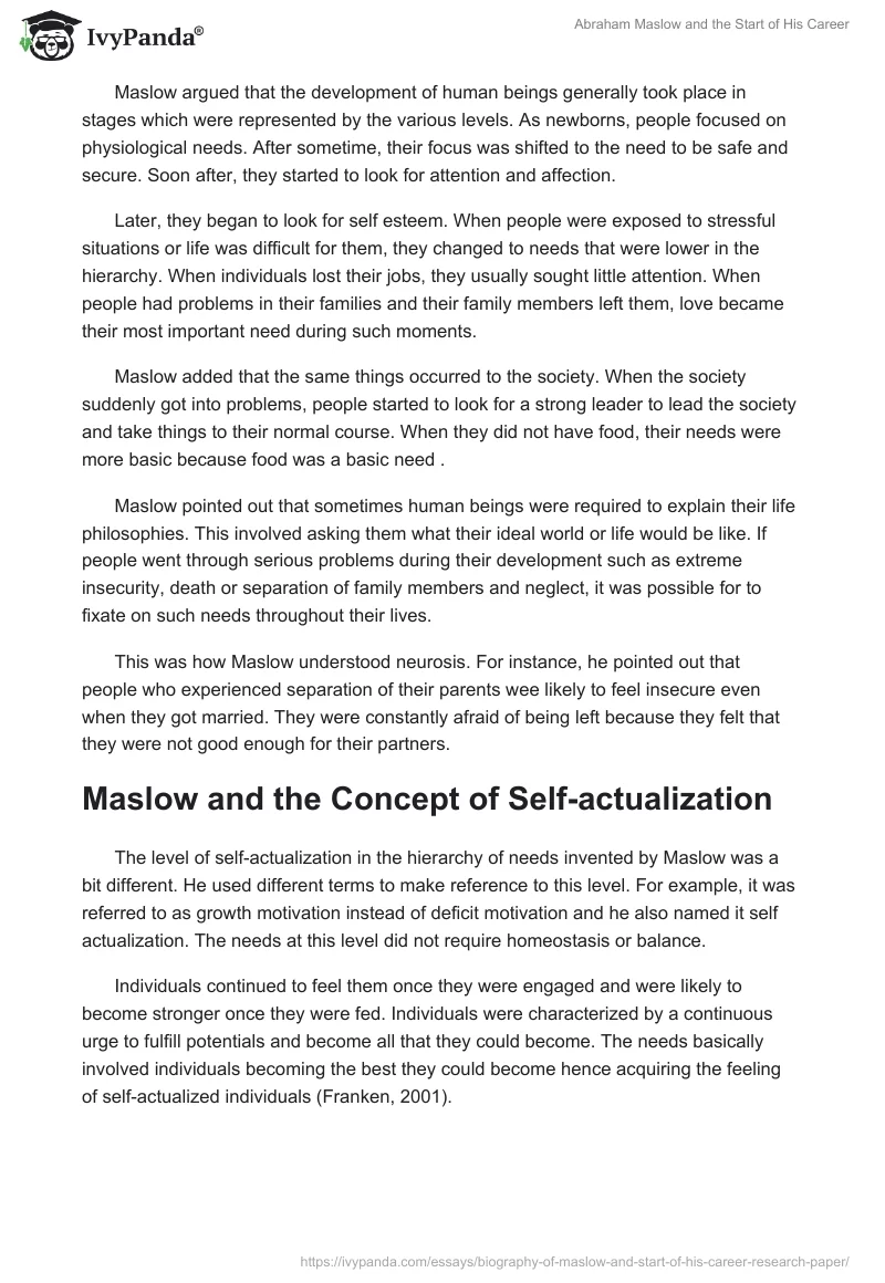 Abraham Maslow and the Start of His Career. Page 5
