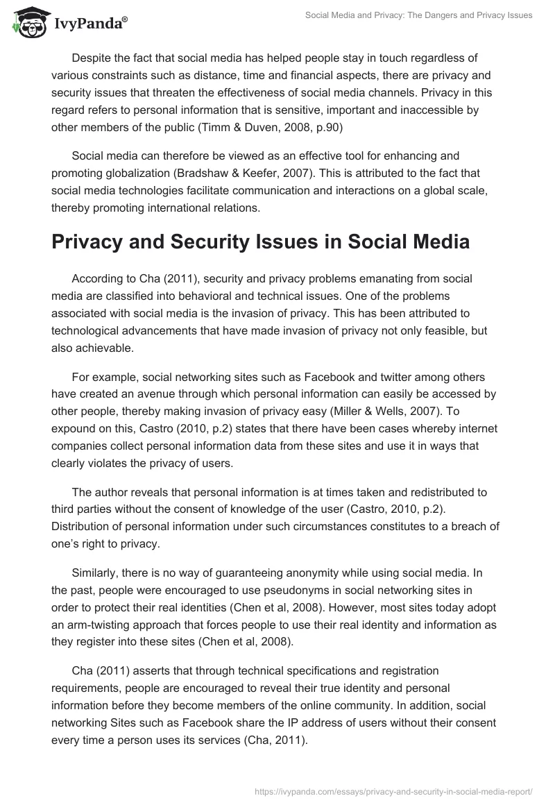 Social Media and Privacy: The Dangers and Privacy Issues. Page 2