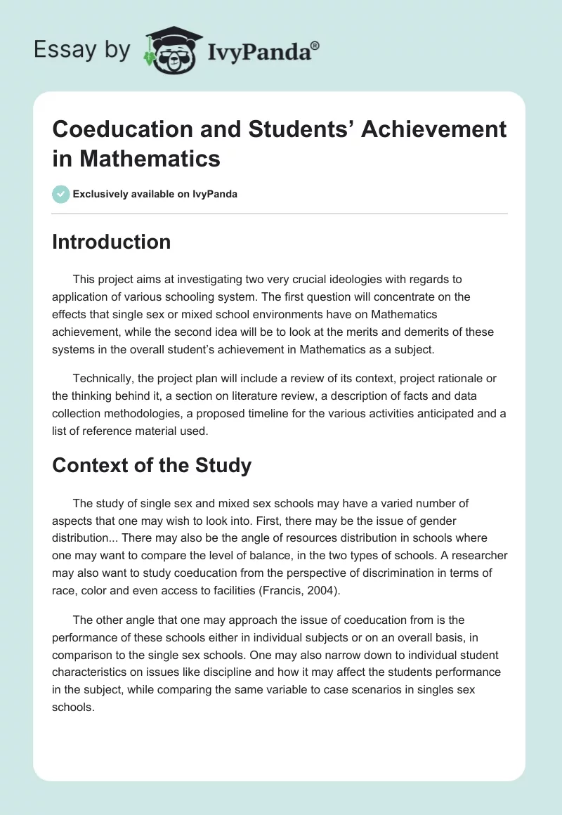 Coeducation and Students’ Achievement in Mathematics. Page 1