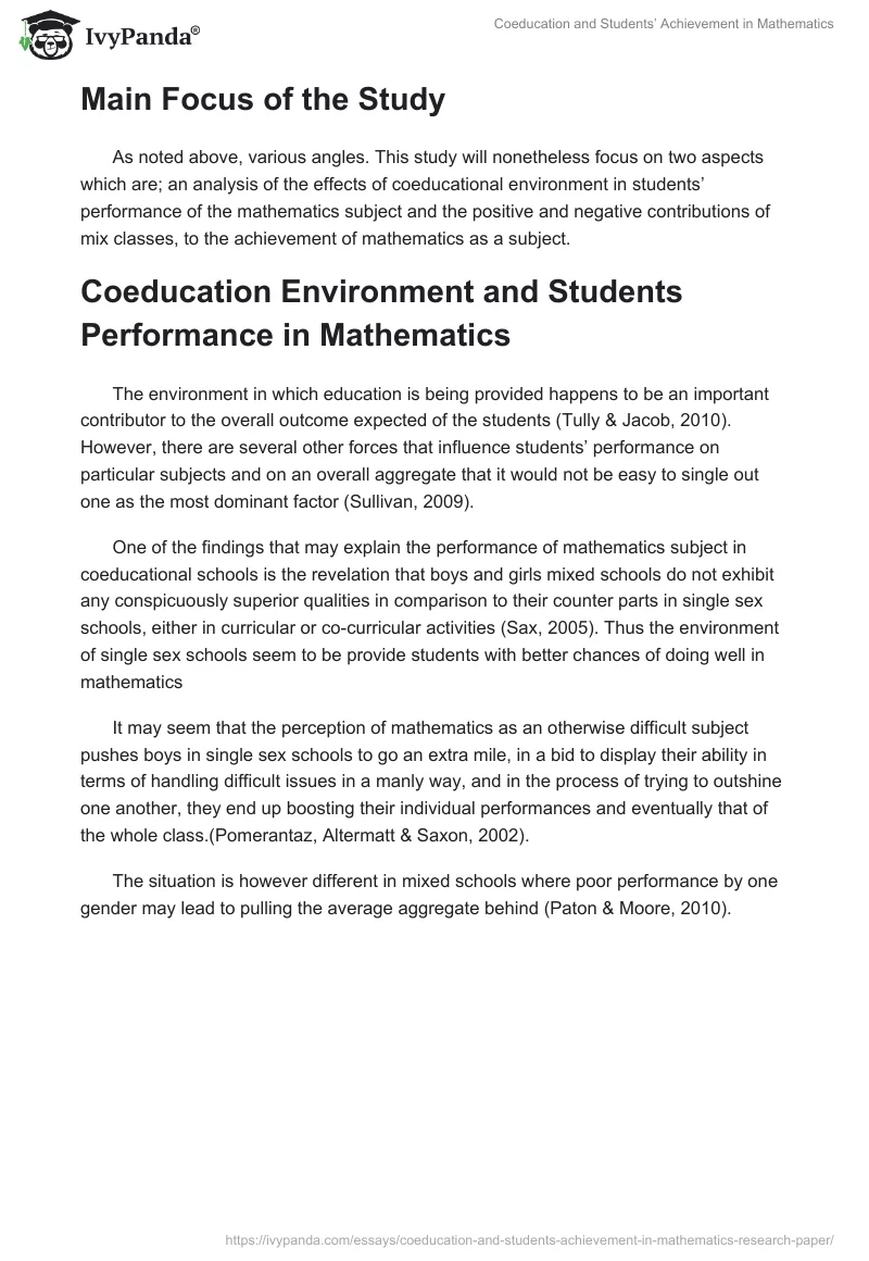 Coeducation and Students’ Achievement in Mathematics. Page 2