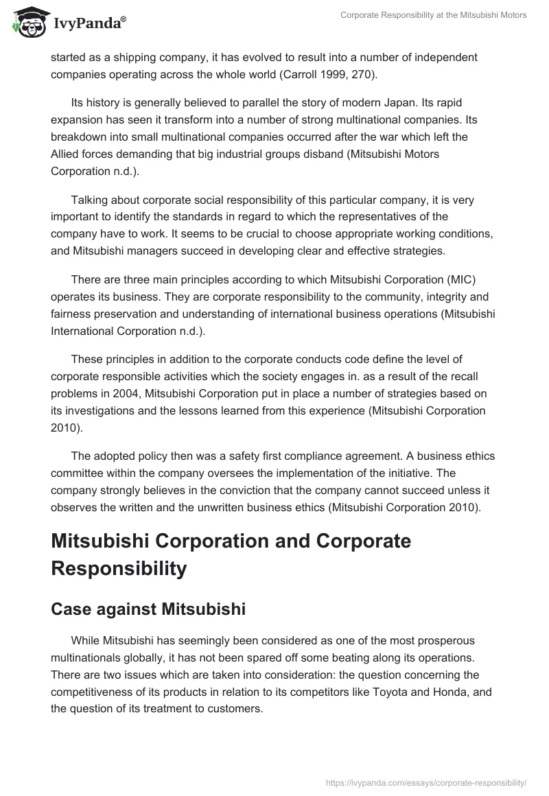 Corporate Responsibility at the Mitsubishi Motors. Page 2