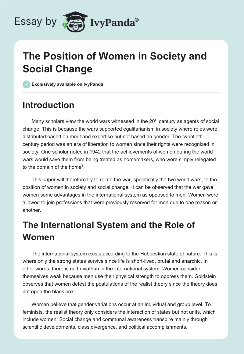 The Position of Women in Society and Social Change. Page 1