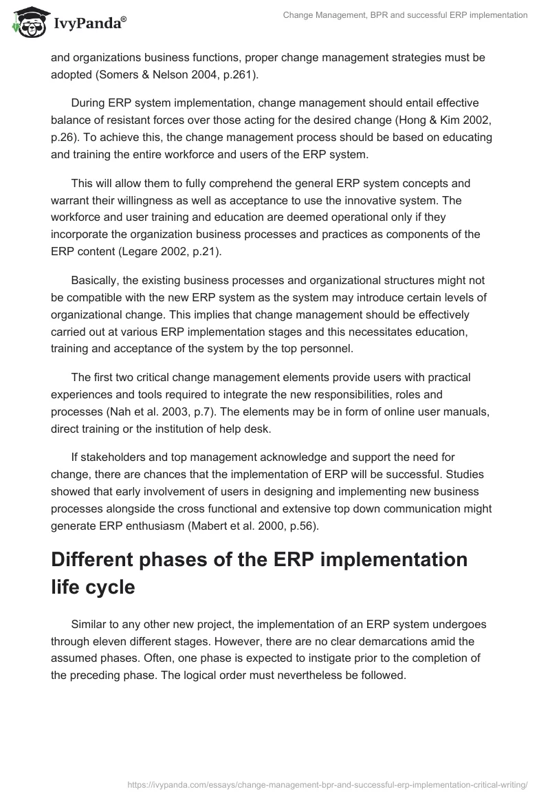 Change Management, BPR and successful ERP implementation. Page 2