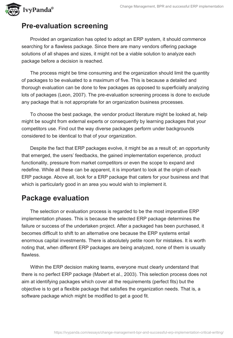 Change Management, BPR and successful ERP implementation. Page 3