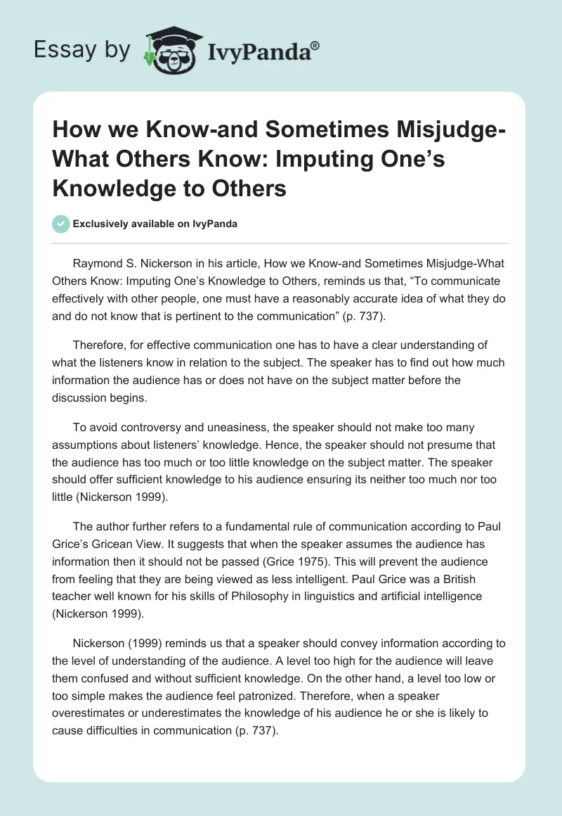 How we Know-and Sometimes Misjudge-What Others Know: Imputing One’s Knowledge to Others. Page 1