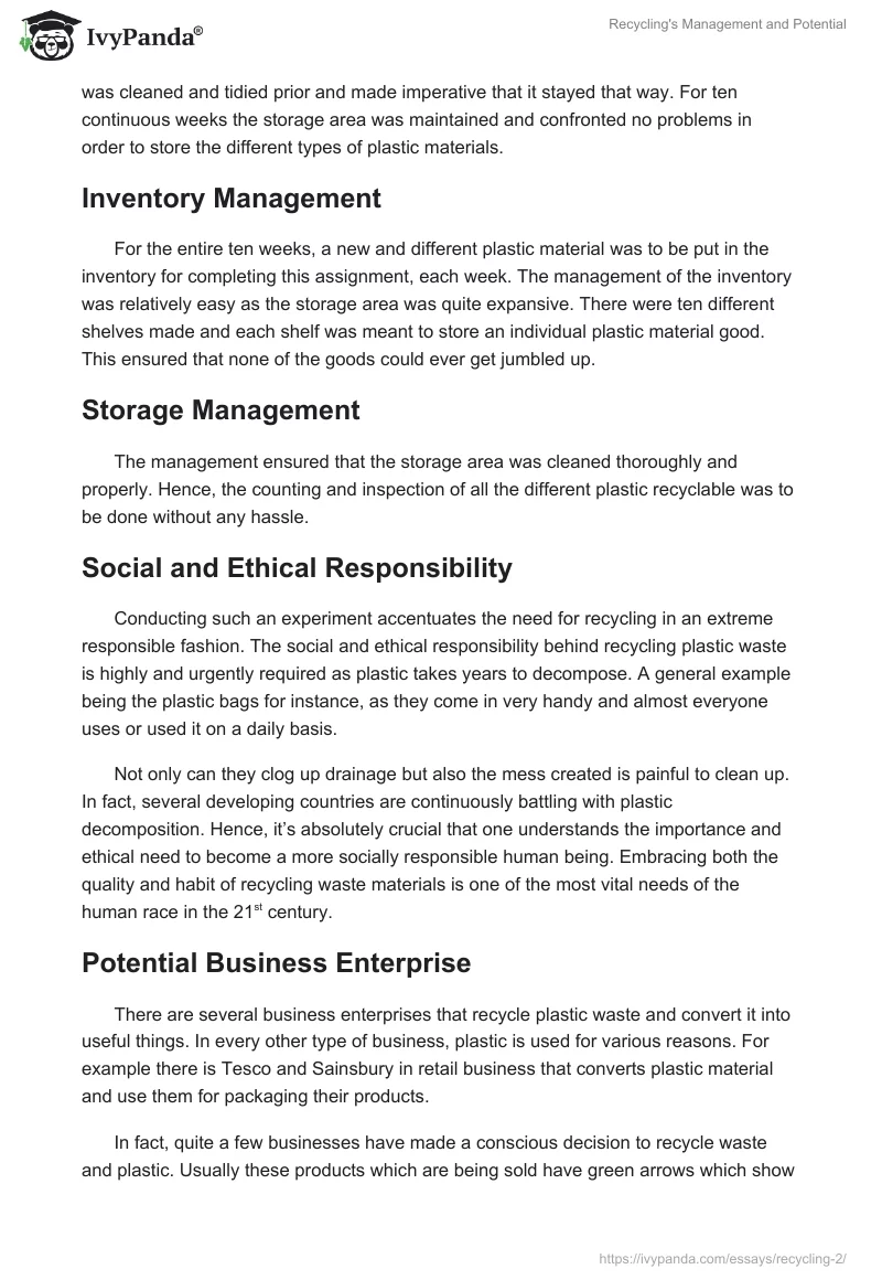 Recycling's Management and Potential. Page 3