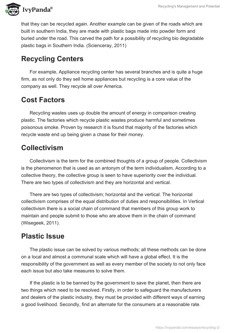 Recycling's Management and Potential. Page 4