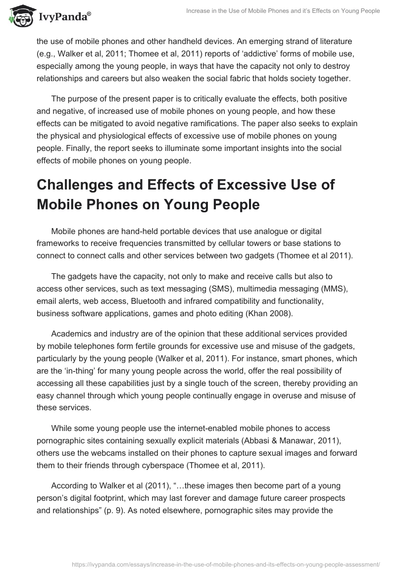 Increase in the Use of Mobile Phones and it’s Effects on Young People. Page 2