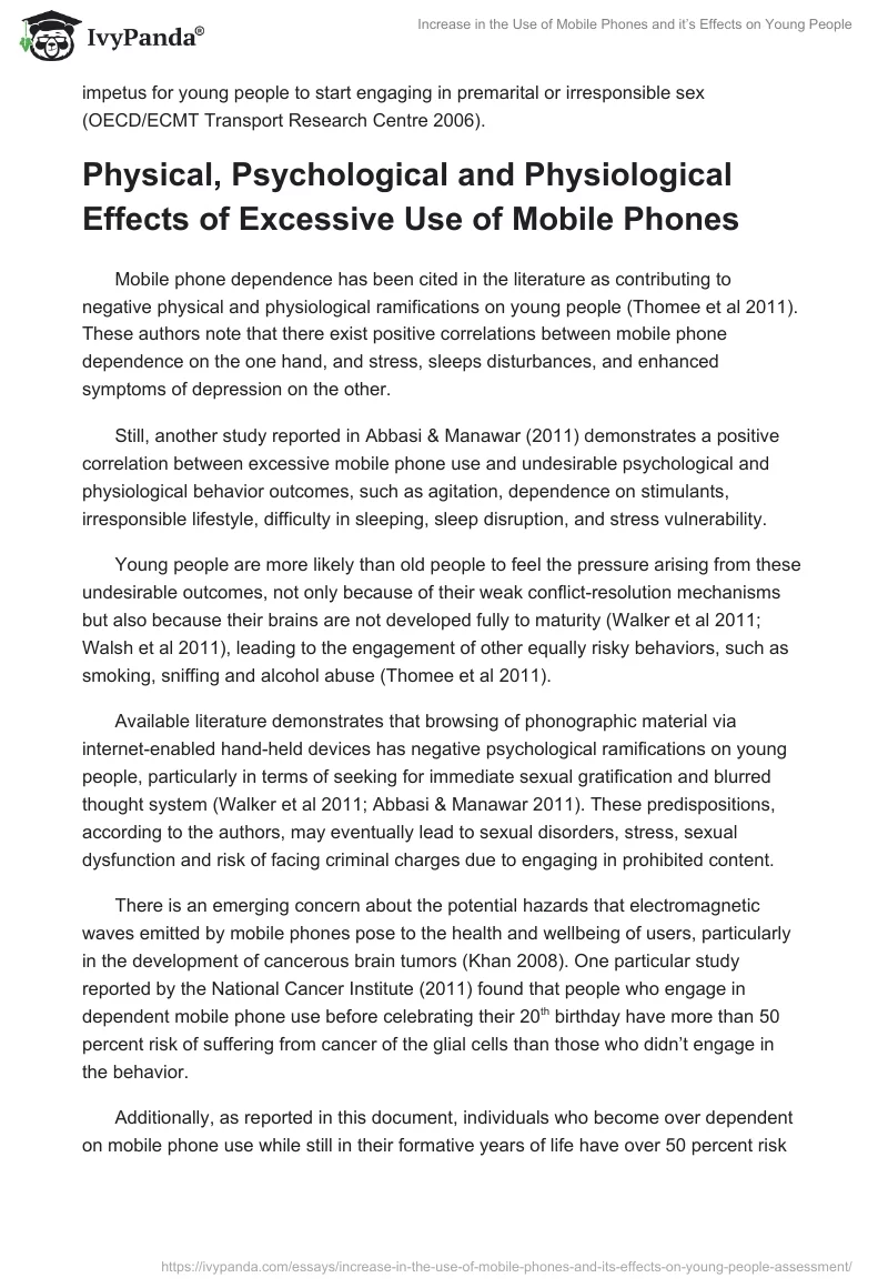 Increase in the Use of Mobile Phones and it’s Effects on Young People. Page 3