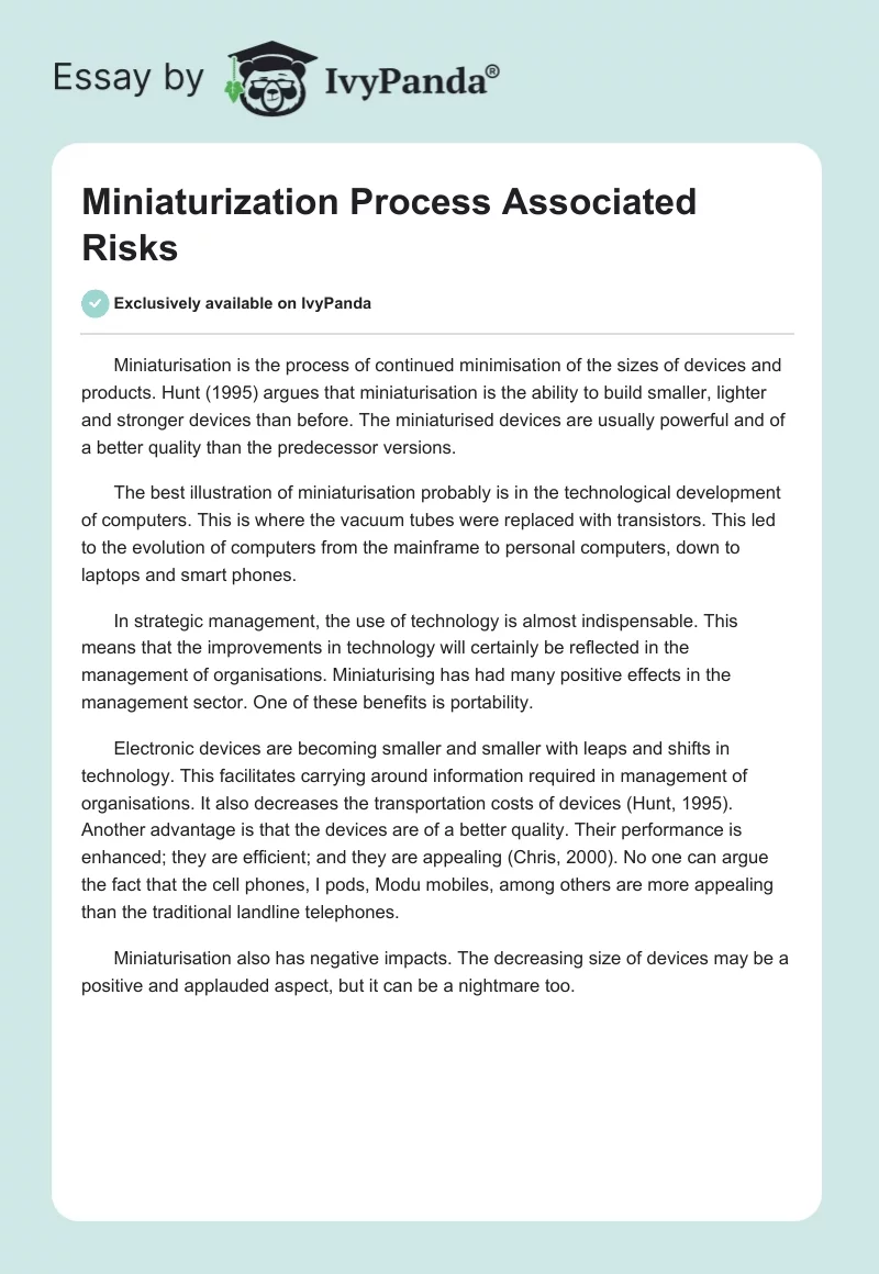 Miniaturization Process Associated Risks. Page 1