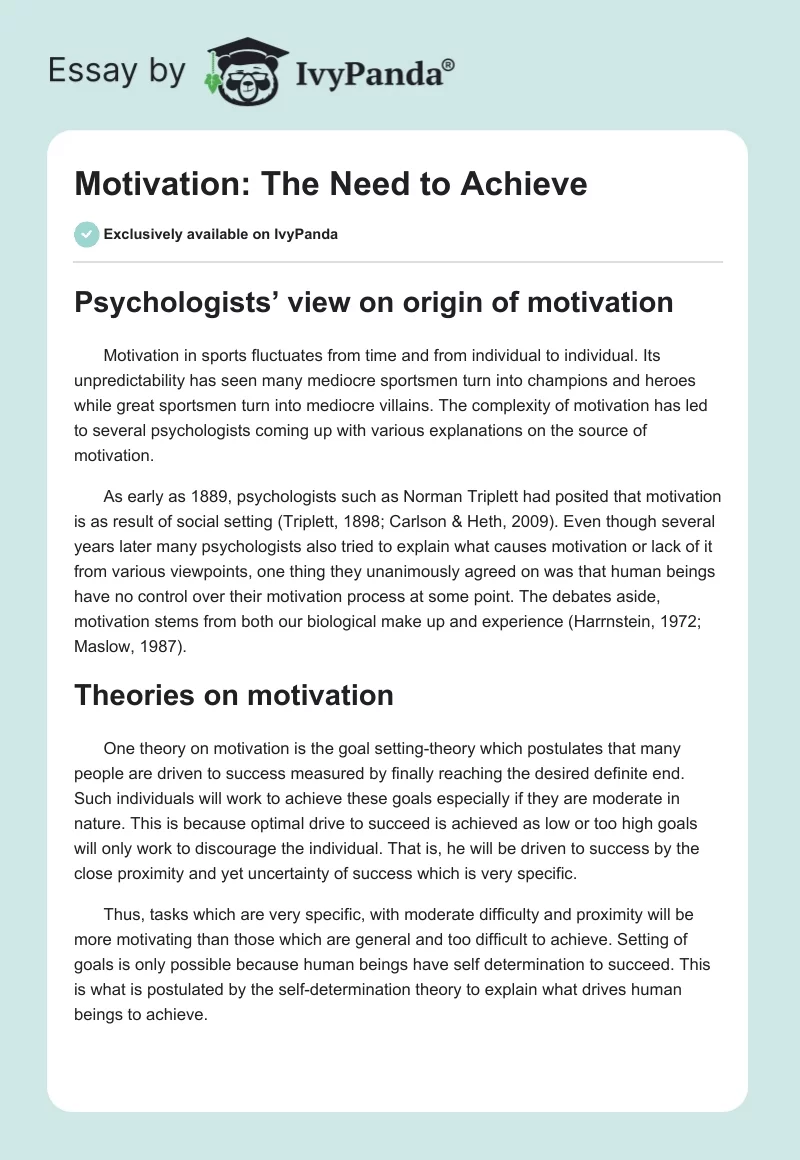 Motivation: The Need to Achieve. Page 1