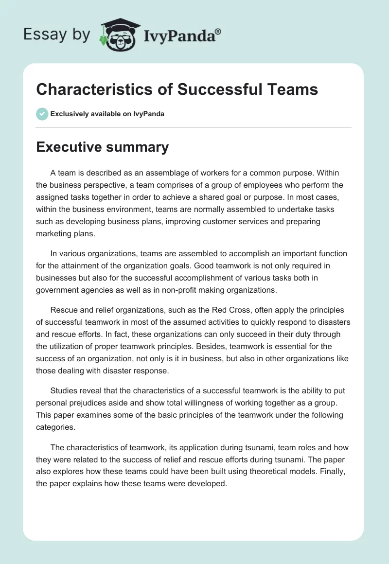 Characteristics of Successful Teams. Page 1