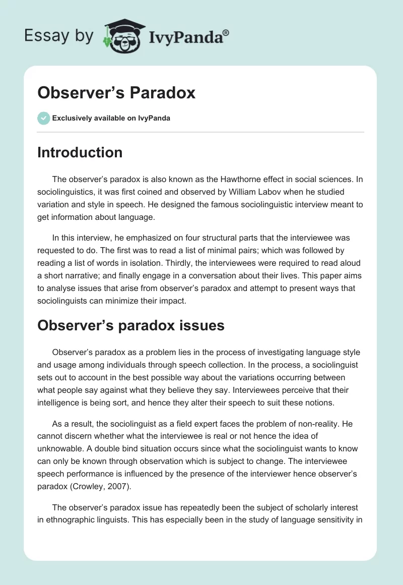 Observer’s Paradox. Page 1