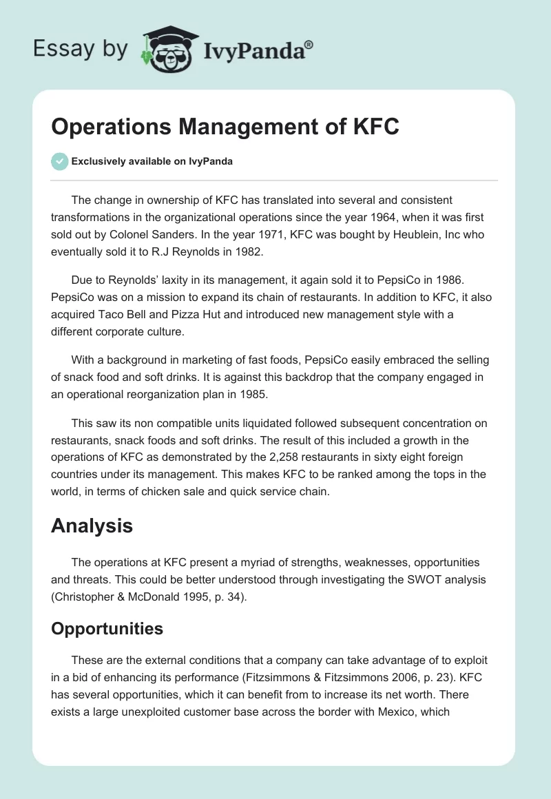Operations Management of KFC. Page 1