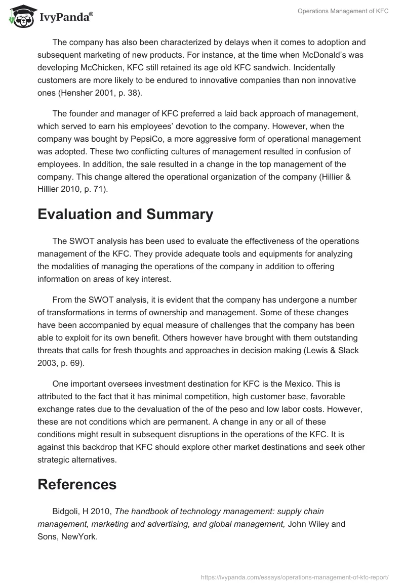 Operations Management of KFC. Page 4