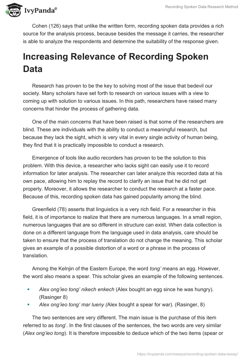 Recording Spoken Data Research Method. Page 2