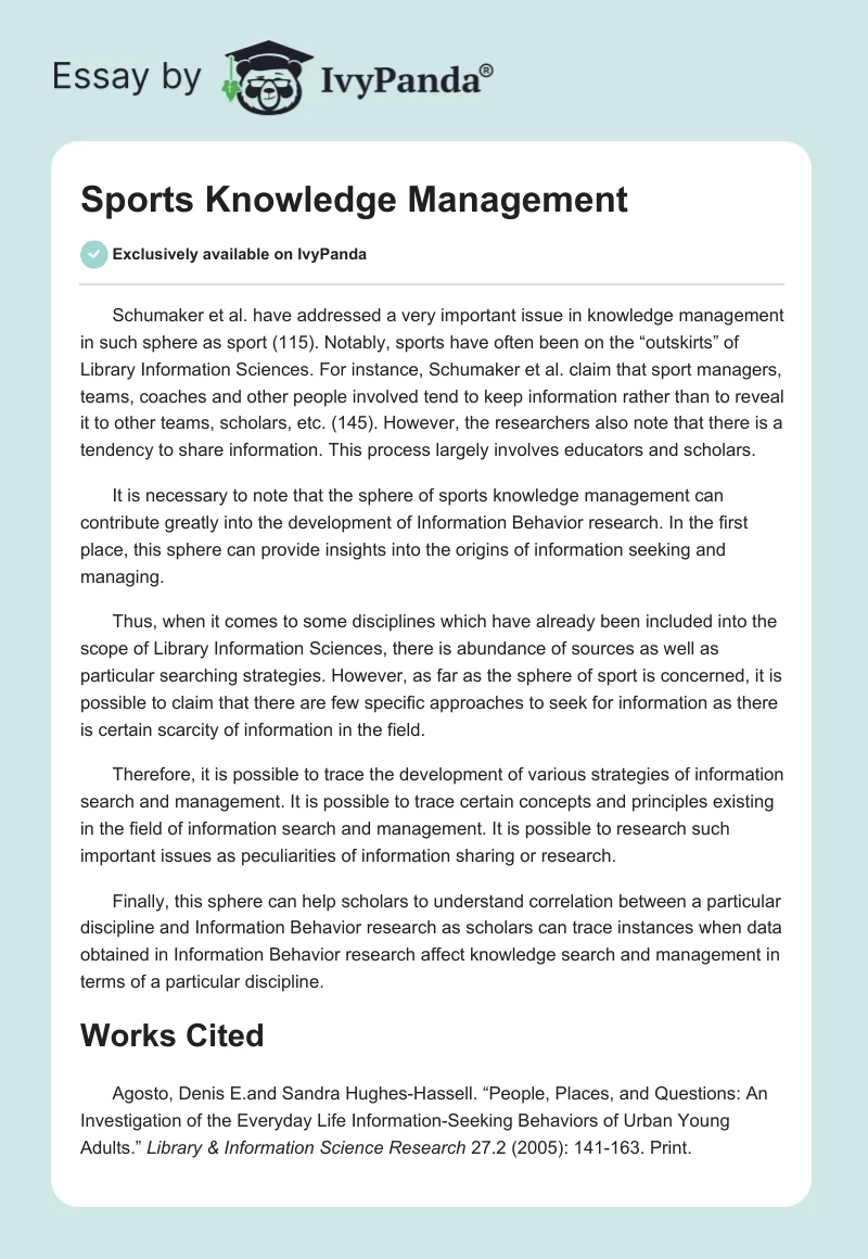 Sports Knowledge Management. Page 1