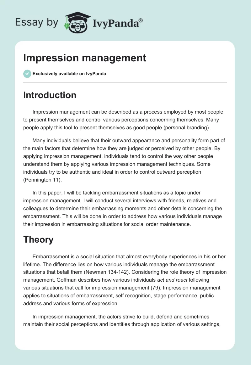 Impression management. Page 1