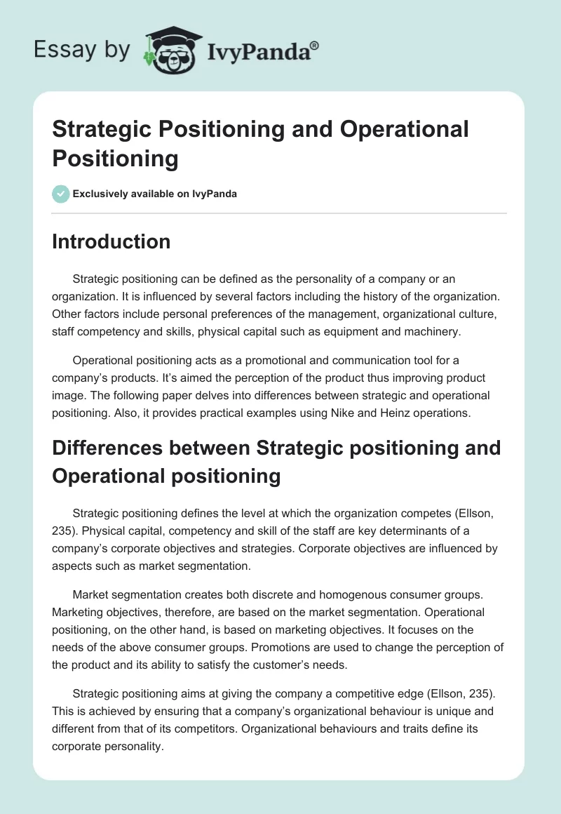 Strategic Positioning and Operational Positioning. Page 1