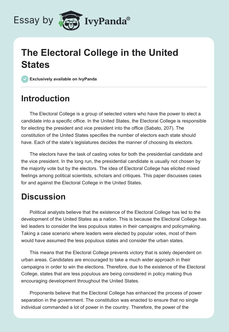The Electoral College in the United States. Page 1