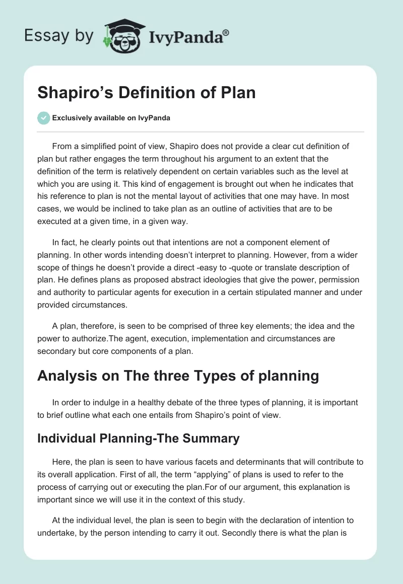 Shapiro’s Definition of Plan. Page 1