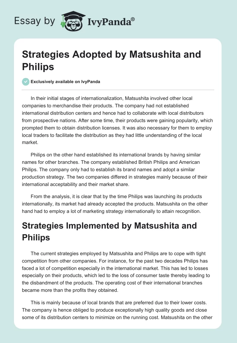 Strategies Adopted by Matsushita and Philips. Page 1