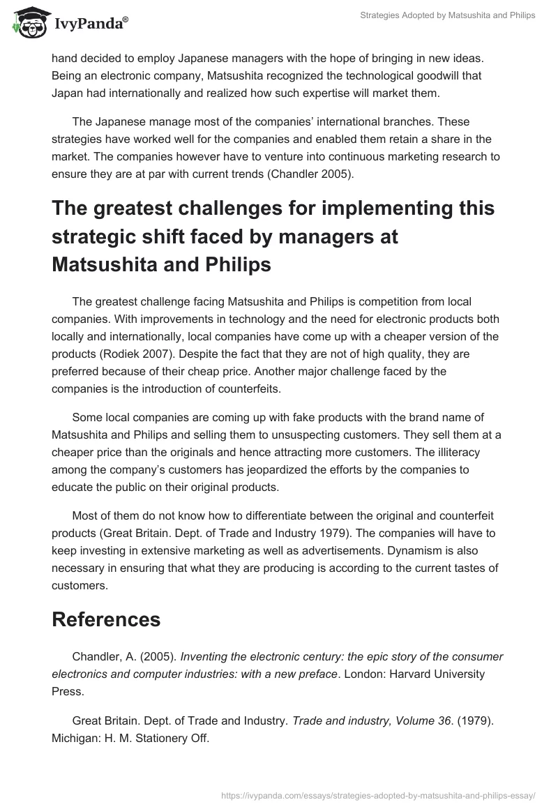 Strategies Adopted by Matsushita and Philips. Page 2