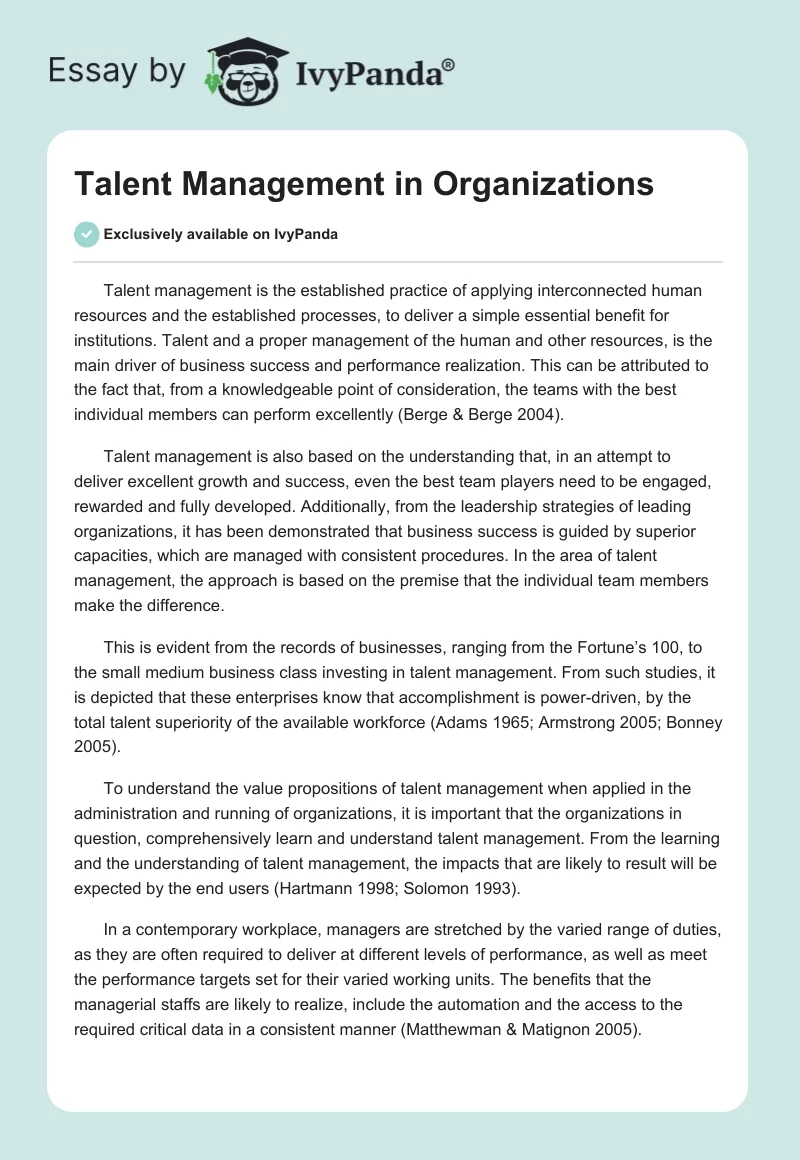 Talent Management in Organizations. Page 1