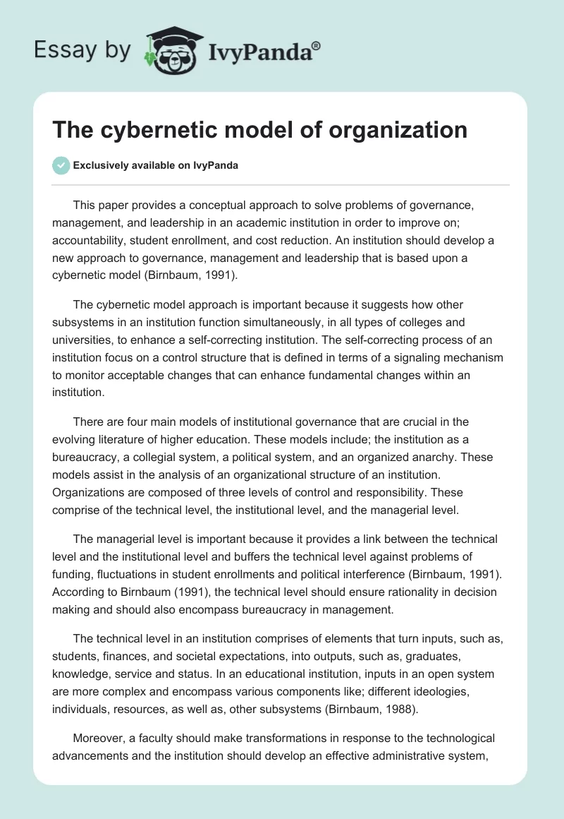 The cybernetic model of organization. Page 1
