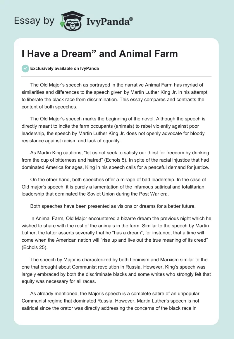 "I Have a Dream” and "Animal Farm". Page 1