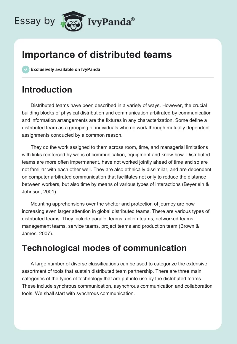 Importance of distributed teams. Page 1