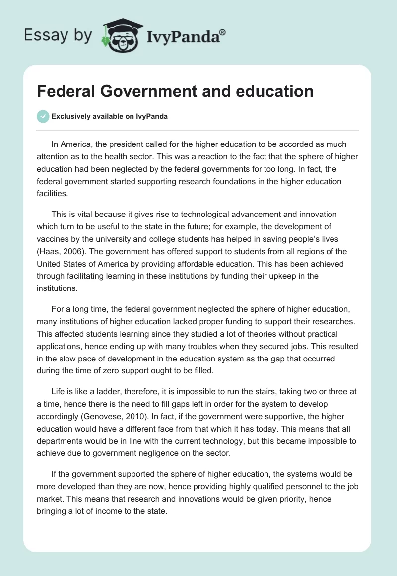 Federal Government and education. Page 1