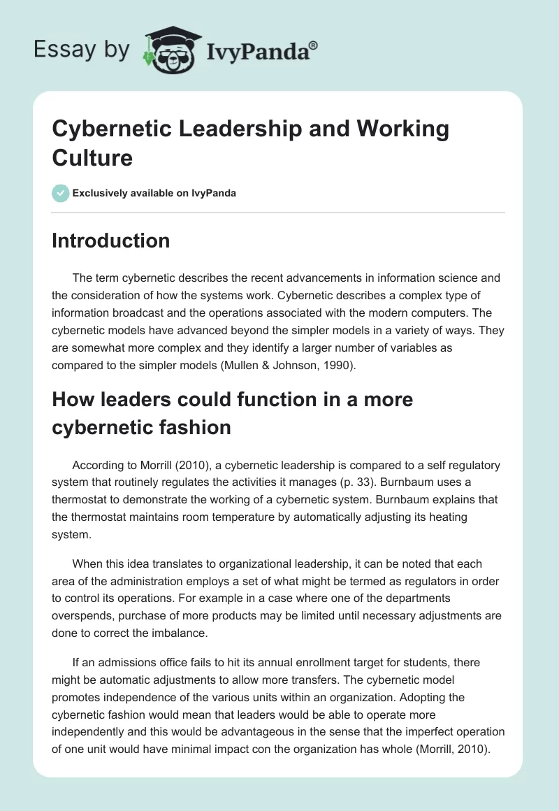 Cybernetic Leadership and Working Culture. Page 1