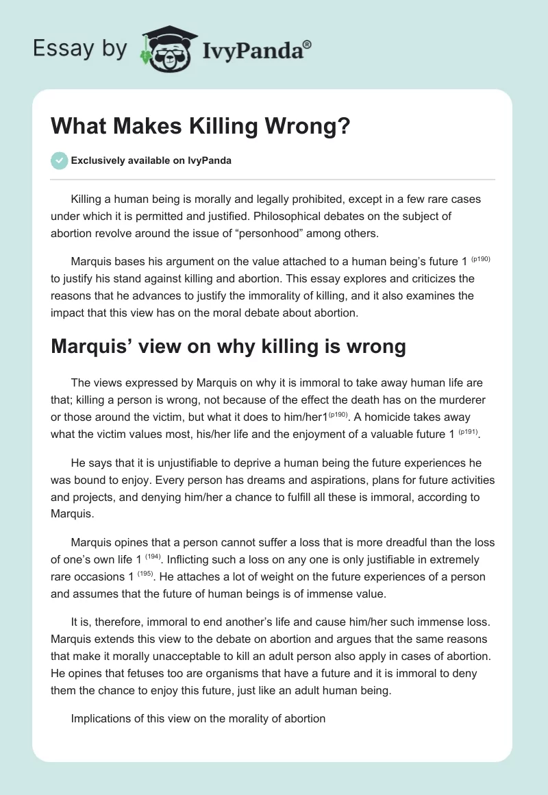 What Makes Killing Wrong?. Page 1