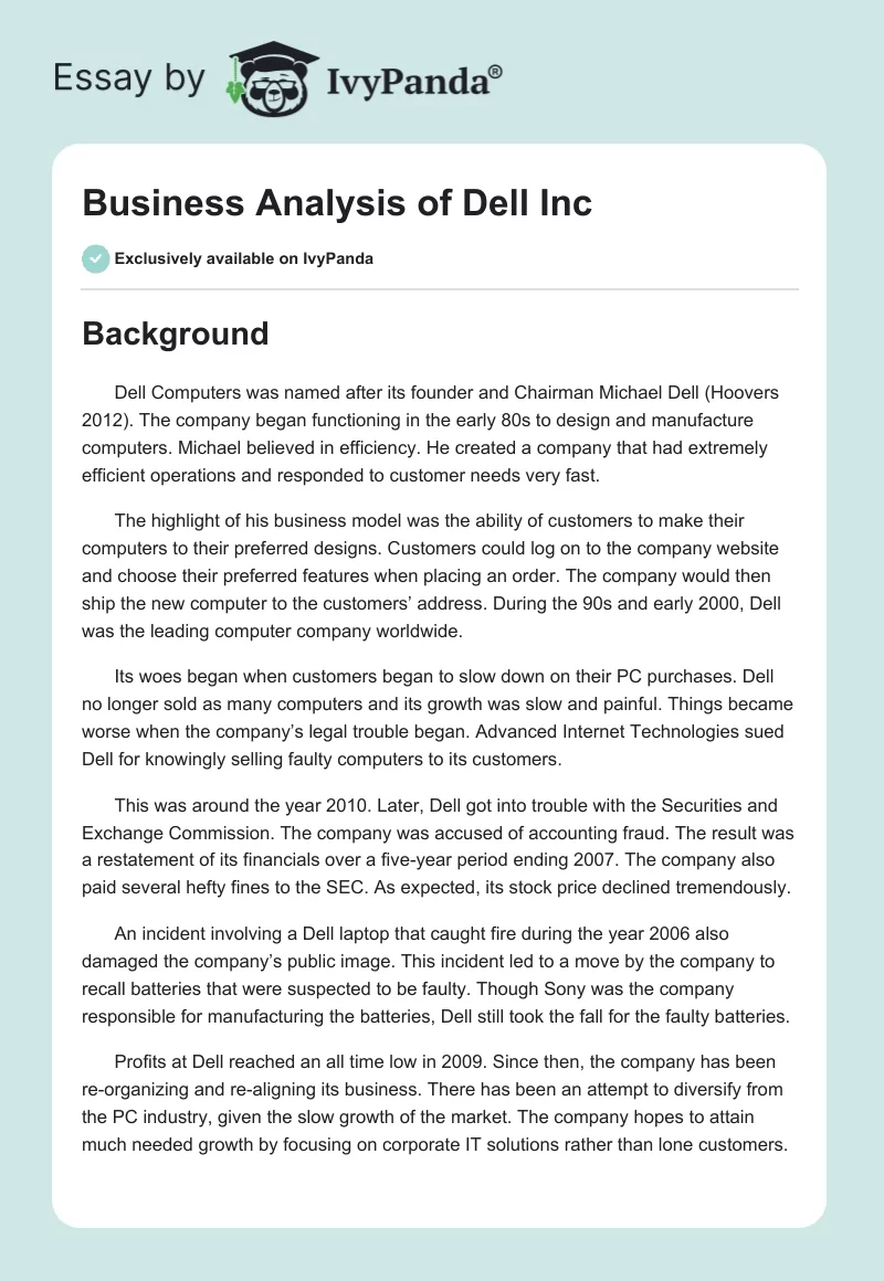 Business Analysis of Dell Inc.. Page 1