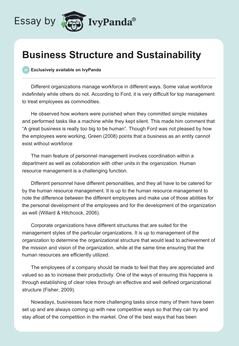Business Structure and Sustainability. Page 1