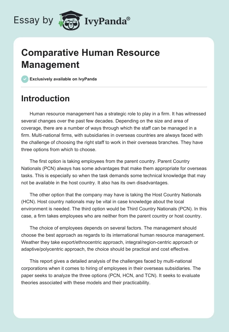 Comparative Human Resource Management. Page 1