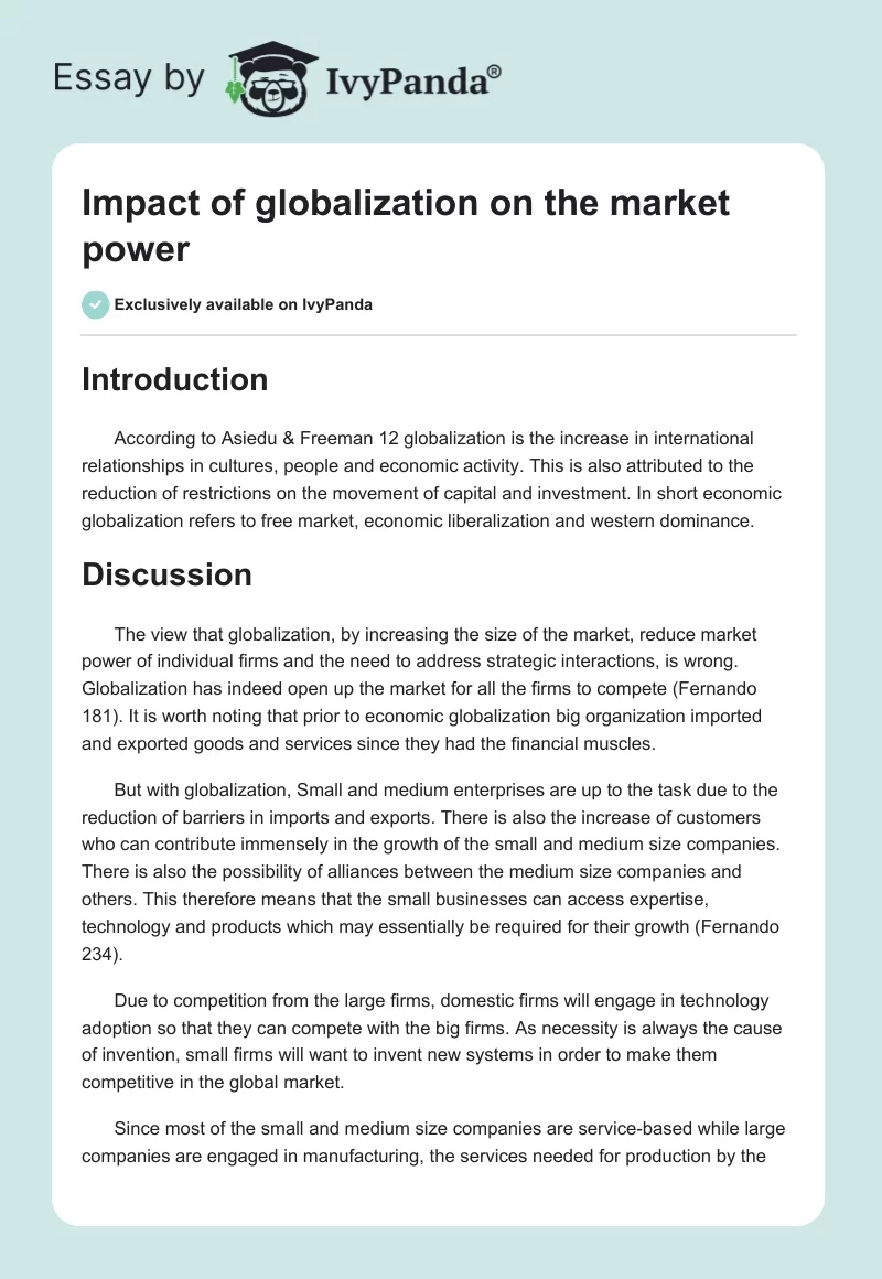 Impact of globalization on the market power. Page 1