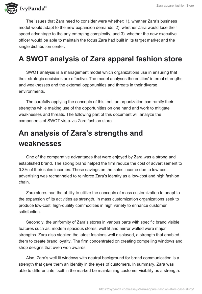 case study on zara apparel manufacturing and retail