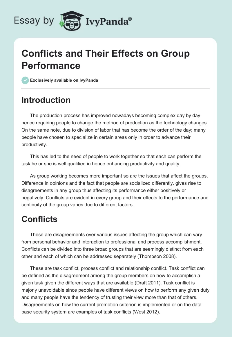 Conflicts and Their Effects on Group Performance. Page 1