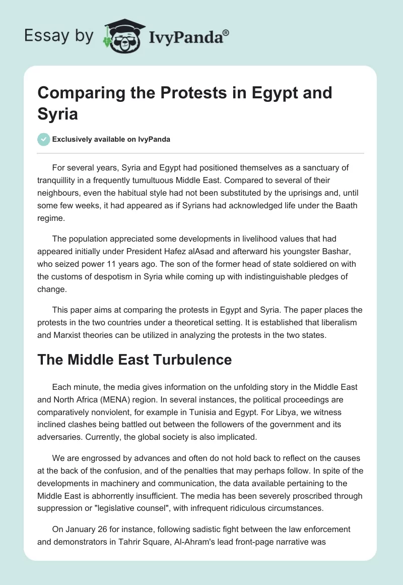 Comparing the Protests in Egypt and Syria. Page 1
