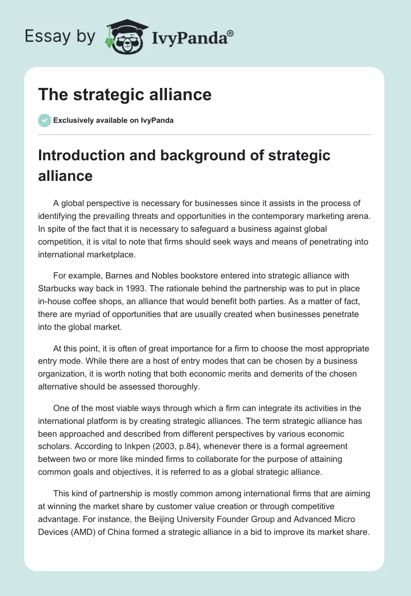 The strategic alliance. Page 1