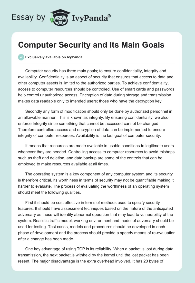Computer Security and Its Main Goals. Page 1
