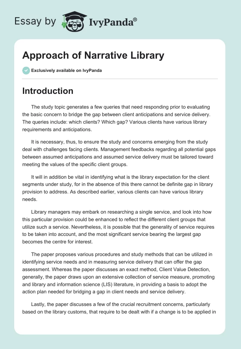 Approach of Narrative Library. Page 1