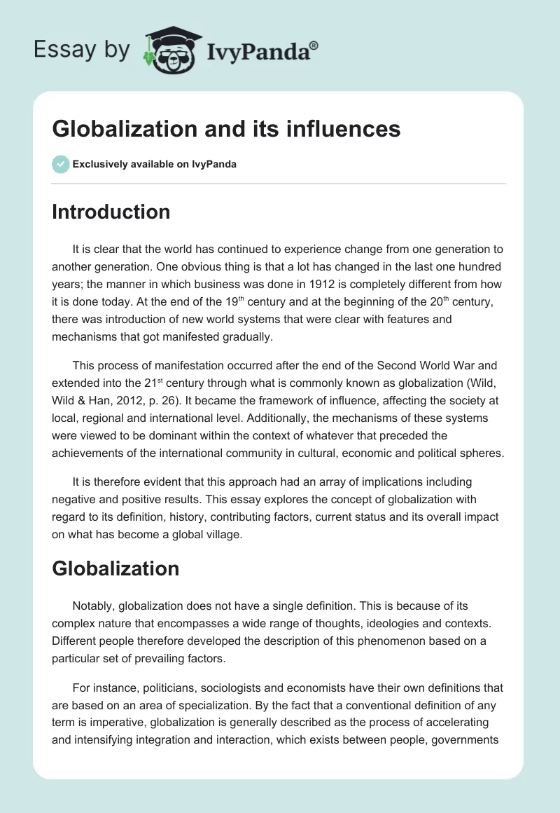 Globalization and its influences. Page 1