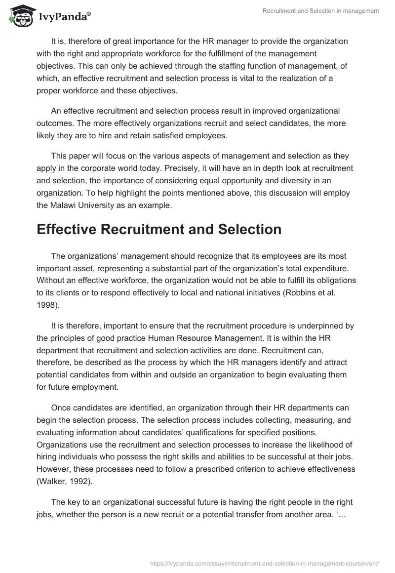 Recruitment and Selection in management. Page 2